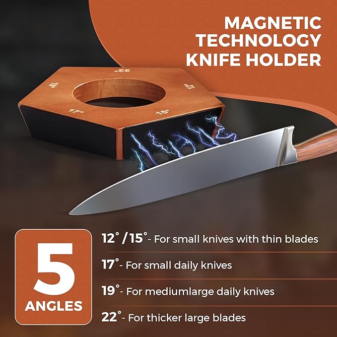 Rolling Knife Sharpener Kit – Diamond Roller Knife Sharpener with Magnetic Support, Professional Manual Sharpening System, 5-Angle Tool (12°-22°) for Kitchen & Pocket Knives - Image 5