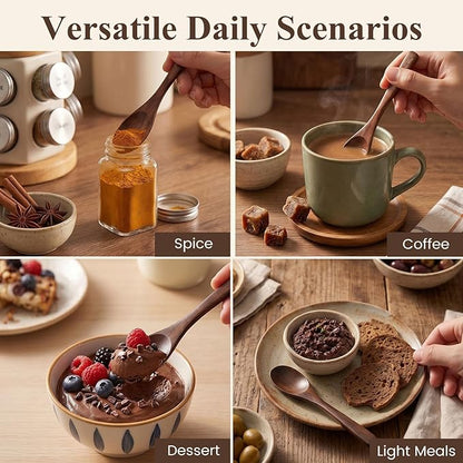 HANSGO 6PCS Wooden Spoons for Eating, 6 Inch Small Wooden Spoons for Honey, Coffee, Tea, Hot Cocoa, Jam, Bath Salts, Little Wood Table Spoon for Stirring, Smooth Finish, Unique Gifts for Men Women