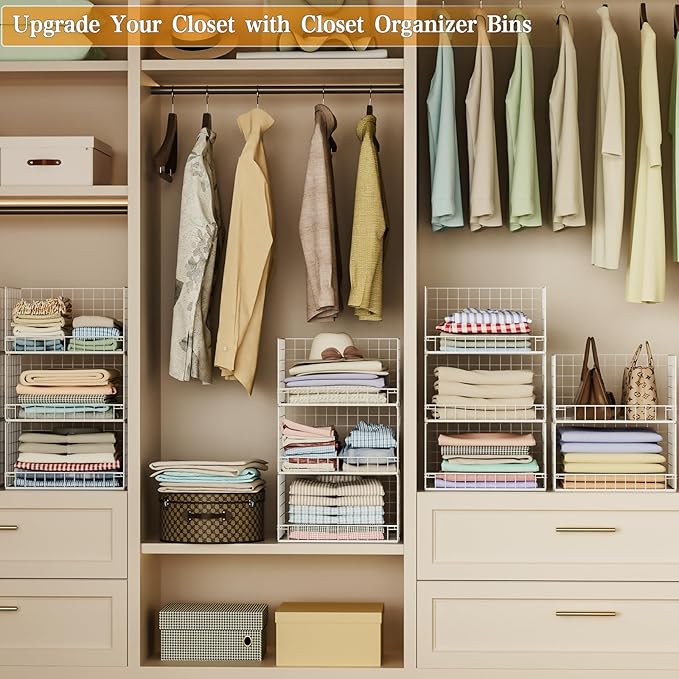 Yociyoga Closet Organizers and Storage Basket- 3-Tier Stackable Storage Bins, Foldable Closet Shelf Organizer Basket, Stackable Clothes Organizers Shelves for Home Organizer System(Patent 30022416) - Image 9