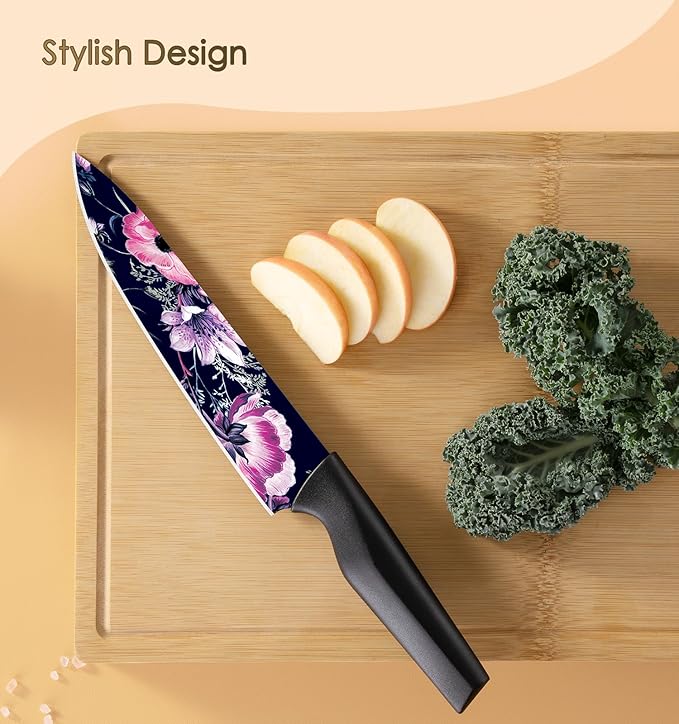 Astercook Knife Set, 12-Piece Flower Kitchen Knives Sets with Blade Guards, Dishwasher Safe, German High Carbon Stainless Steel, Perfect Gifts for Kitchen - Image 4