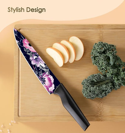 Astercook Knife Set, 12-Piece Flower Kitchen Knives Sets with Blade Guards, Dishwasher Safe, German High Carbon Stainless Steel, Perfect Gifts for Kitchen - Image 4