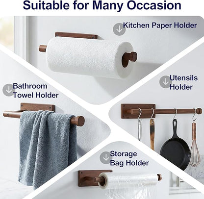 Wooden Paper Towel Holder for Kitchen,Adhesive Acacia Wood Paper Towel Holders Under Cabinet, Wall Mount Kitchen Paper Storage Essentials,Suitable for Kitchen,Bathroom Paper Storage