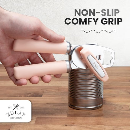 Zulay Kitchen Heavy Duty Stainless Steel Can Opener Manual with Bottle Opener - Rust Proof Manual Can Opener With Turn Knob & Comfy Soft Grip Handles - Peach - Image 5