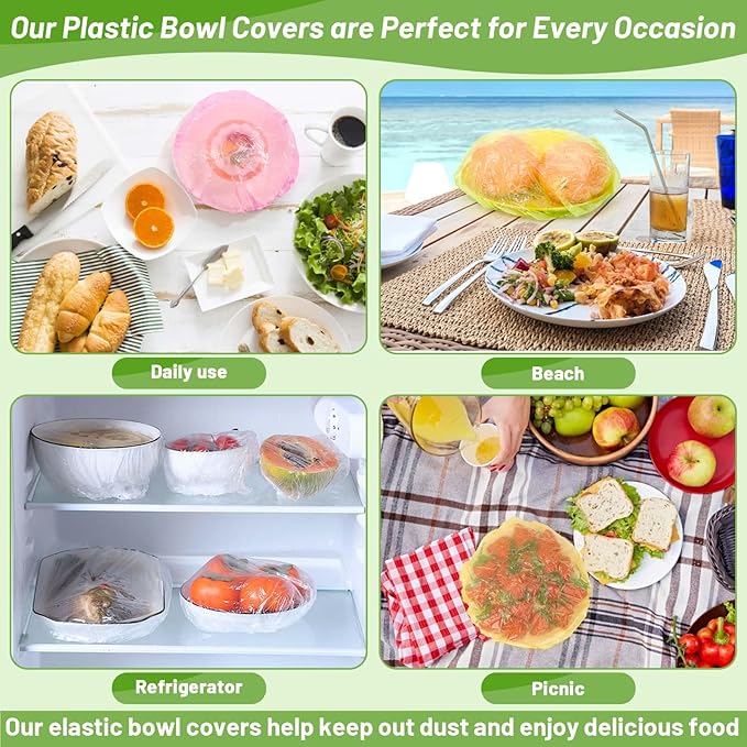 70 Pcs Bowl Covers, 5 Size Plastic Food Covers with Elastic, Colors Bowl Reusable, Alternative to Foil, Fresh Keeping, Disposable Dish wraps for Food Storage, Bread Proofing and Bugs Prevention - Image 7