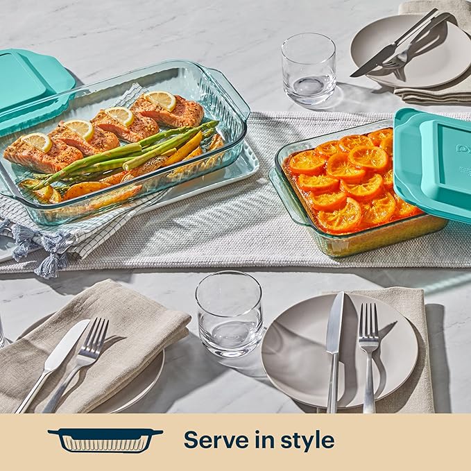 Pyrex Colors Tinted (2-Pack, Full Set) Tinted Glass Baking Dish with BPA-Free Lid, Oblong Bakeware Glass Pan For Casserole & Lasagna, Dishwasher, Freezer, Microwave and Pre-Heated Oven Safe, Aqua - Image 3