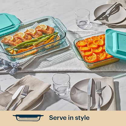 Pyrex Colors Tinted (2-Pack, Full Set) Tinted Glass Baking Dish with BPA-Free Lid, Oblong Bakeware Glass Pan For Casserole & Lasagna, Dishwasher, Freezer, Microwave and Pre-Heated Oven Safe, Aqua - Image 3