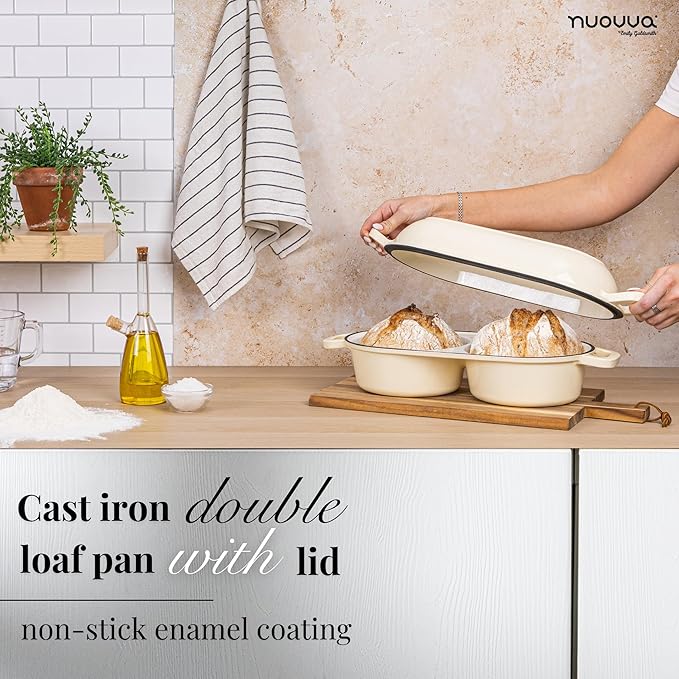 Dutch Oven For Sourdough Bread Baking – Enamelled Cast Iron Bread Loaf Pot – 500°F Oven Safe Non Stick Bread Pot – Double Round Loaf Space, 16.5cm Diameter, Cream, – by Nuovva - Image 7