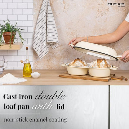 Dutch Oven For Sourdough Bread Baking – Enamelled Cast Iron Bread Loaf Pot – 500°F Oven Safe Non Stick Bread Pot – Double Round Loaf Space, 16.5cm Diameter, Cream, – by Nuovva - Image 7