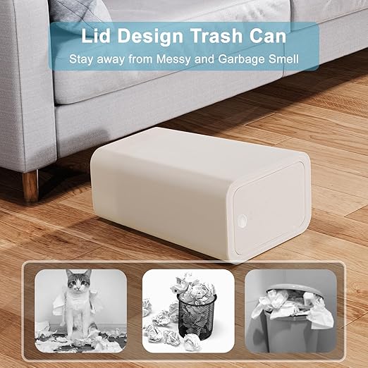 N. NETDOT 3 Pack Small Trash Can with lid, 3 Gallon Bathroom Trash Can,Garbage Can Slim Trash Bin Waste Basket for Bathroom,Kitchen,Bedroom,Living Room,Office,Laundry - Off White - Image 3