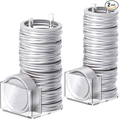 Mason Jar Lid Storage Organizer, Space-Saving Holder for Mason/Canning Lids, Easy Access Rack for 12 Wide & 12 Regular Mouth Lids and Rings Inside Cabinet, Countertop (Acrylic)