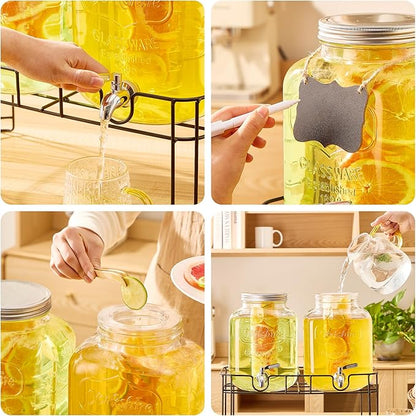 1.5 Gallon Glass Drink Dispensers for Parties, 2PACK Beverage Dispenser with Stand, Ice Cylinder and Stainless Steel Spigot 100% Leakproof, Beverage Dispenser for Lemonade Sun Tea - Image 5