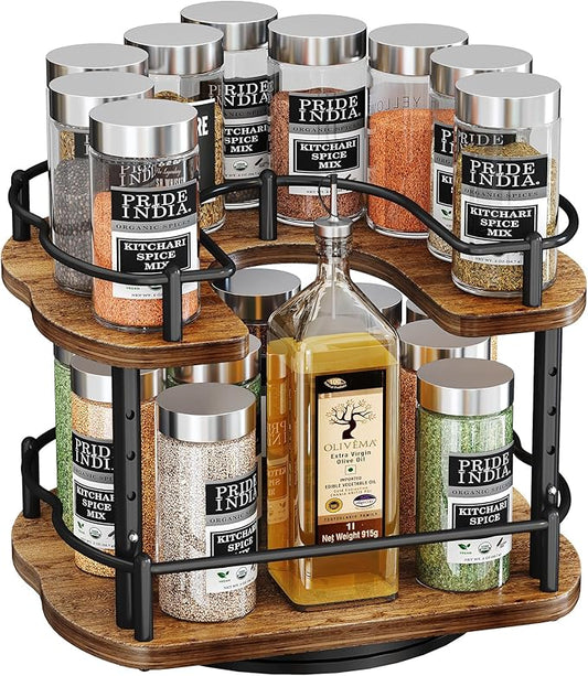 Lazy Susan Organizer Spice Rack - Spice Organization for Cabinet Height Adjustable Rotating Lazy Turntable, Pantry Kitchen Wood Revolving Seasoning Organizer (Vintage, 9 Inch) by SNTD