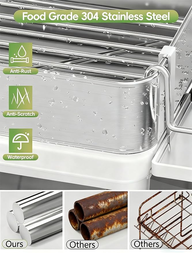 Dish Racks, Thicker Premium 304 Stainless Steel Dish Drying Rack for Kitchen Counter, Automatic Drainage Spout, Dish Drainer & Drainboard Set with Utensil Holder and Cup Holder, White - Image 2