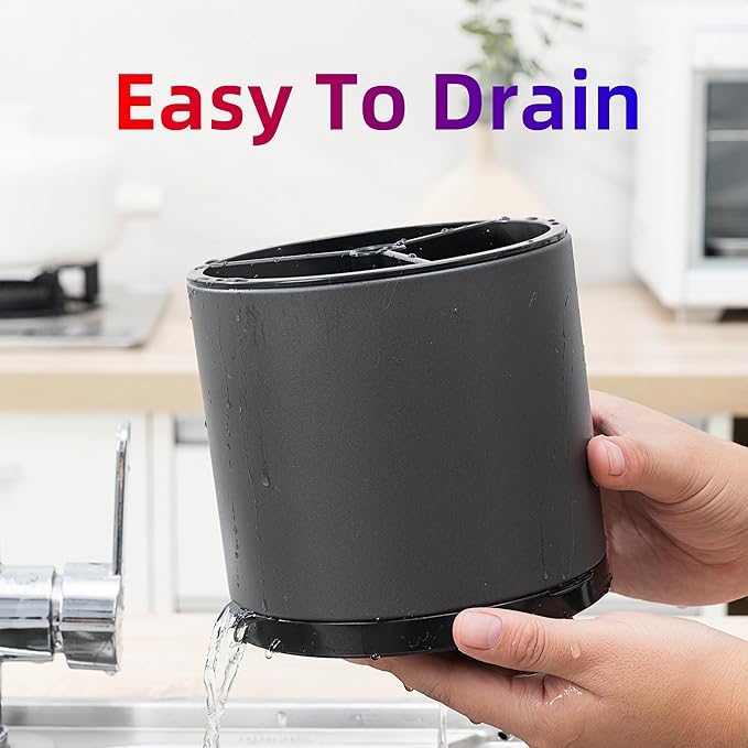 LIBODOUR Silverware Organizer Kitchen Utensil Holder 360°Rotating For Counter Organizer Stainless Steel Storage Silverware Caddy 3 Compartment Flatware Spoon Spatula Tool Cutlery Container(Grey) - Image 6