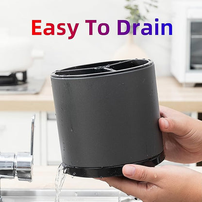 LIBODOUR Silverware Organizer Kitchen Utensil Holder 360°Rotating For Counter Organizer Stainless Steel Storage Silverware Caddy 3 Compartment Flatware Spoon Spatula Tool Cutlery Container(Grey) - Image 6
