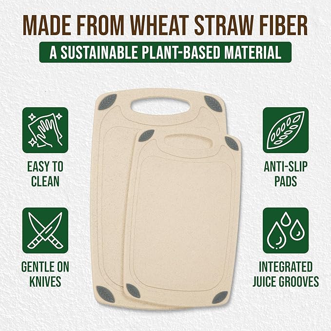 AXIOM CREATIONS 2-Piece Reversible Cutting Board Set Made from Natural Food Grade Wheat Straw Material - Eco-Conscious Alternative to Plastic - Gluten Free & BPA Free Chopping Boards for Kitchen - Image 5