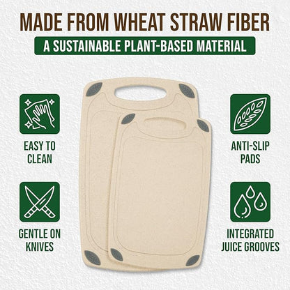 AXIOM CREATIONS 2-Piece Reversible Cutting Board Set Made from Natural Food Grade Wheat Straw Material - Eco-Conscious Alternative to Plastic - Gluten Free & BPA Free Chopping Boards for Kitchen - Image 5