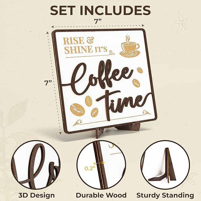 Woodamore Vintage Coffee Sign Decor - Farmhouse Coffee Bar Sign Accessories, Wood Cafe Signs For Kitchen Table Top Decor, Cafe Station Accessories - Image 2