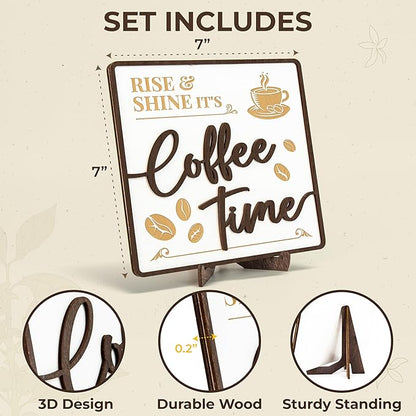 Woodamore Vintage Coffee Sign Decor - Farmhouse Coffee Bar Sign Accessories, Wood Cafe Signs For Kitchen Table Top Decor, Cafe Station Accessories - Image 2