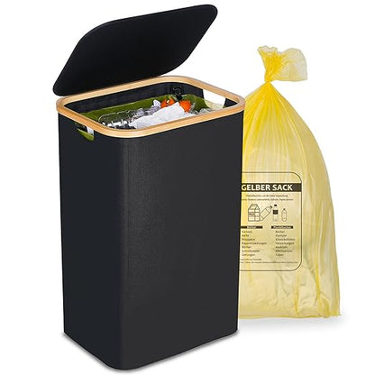 efluky Recycling Bin Holder 100L, 26 Gallon Trash Can with Lid, Garbage Bag Holder for Yellow Bags, Easy Removal, (Inner Bag Not Included) -Black by efluky