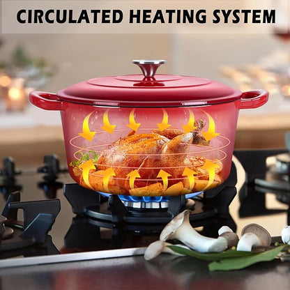 TeamFar 3qt Dutch Oven, Small Enameled Cast Iron Dutch Oven Pot with Lid, For Bread Baking/Stewing/Braising/Frying, Various Stoves & Oven Safe, Non-stick & Easy Clean, Red - Image 6