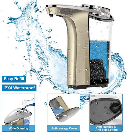 PZOTRUF Automatic Soap Dispenser, Touchless Dish Soap Dispenser 17oz/500ml with Infrared Sensor, 5 Adjustable Soap Dispensing Levels, Liquid Hand Dispenser for Bathroom Kitchen Sink(Champagne Gold) - Image 5