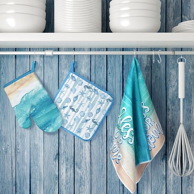 Leinuosen 6 Ocean Kitchen Towels Kitchen Decor and Accessories Set Floral Plant Oven Mitts and Pot Holders Sets Farmhouse Absorbent Dish Towels for Cooking Baking Grilling - Image 4