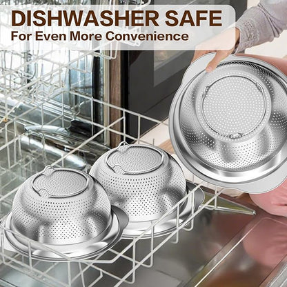 Stainless Steel Colander for Kitchen, Stainless Steel Strainer, Pasta Strainer for Spaghetti Fruit Cooking Food, 3 Pcs Strainers and Colanders(2QT, 3QT, 5QT), Dishwasher Safe, Kitchen Present - Image 8