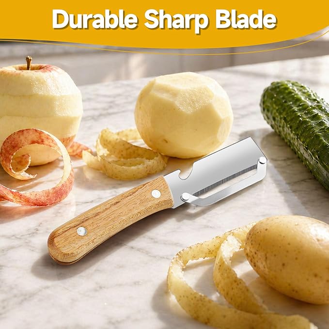 Multi-Functional Vegetable Peeler for Kitchen, 2026 New Zero Snag Wooden Kitchen Tool Ergonomic Design with Wooden Handle and Bottle Opener, Suitable for Fruits and Vegetables(1PCS)