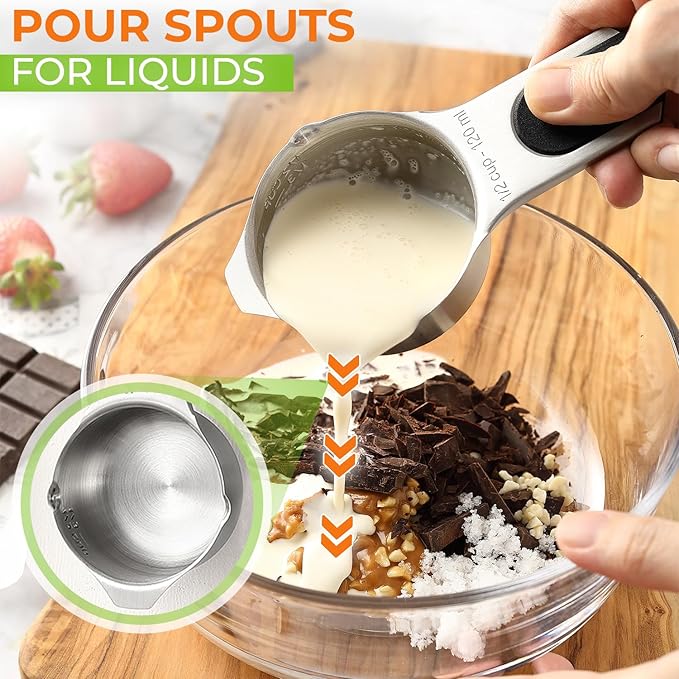 Spring Chef Magnetic Stainless Steel Measuring Cups, Patented, Kitchen Tools with Easy to Read Markings for Measuring Dry or Liquid Ingredients, Set of 7, Black - Image 7