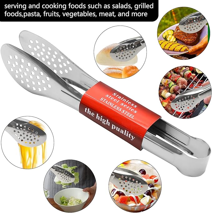6 Pack Buffet Tongs,Stainless Steel Serving Tongs Serving Utensils 7Inch,9Inch,12Inch - Image 5