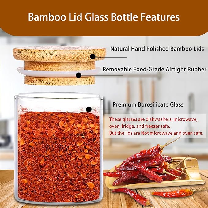 SLifeJars-Spice Jars with Label, 7.5 oz 20pcs Spice Containers Glass Jars with Bamboo Lids, Seasoning Containers Bottles,Airtight Empty Spice Jars for Spice Rack, Drawer,Cabinet,Pantry - Image 3