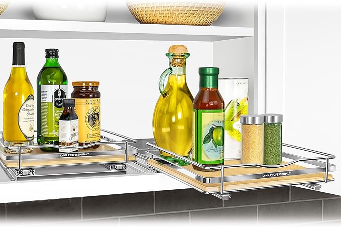 LYNK PROFESSIONAL® Élite™ Pull Out Spice Organization for Cabinets - 10-3/8 inch Wide – Spice Rack for Inside Cabinets – Wood/Chrome - Sliding Spice Rack Organizer for cabinet – Spice Rack - 1 Tier - Image 7