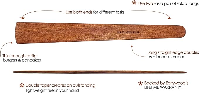 13 in Handmade Kitchen Cooking Utensil, Thin Dark Wood Saute Spatula, Multipurpose Flat Wooden Spatula, Perfect for flipping, scraping, sauteing, turning - Wooden Cooking Utensils - Made in USA - J