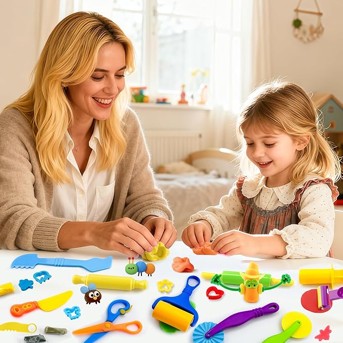 Dough Tools Play Set for Kids,30 pcs Basic Dough Play Toys with Animal Cutters, Roller, Rolling Pins, Safety Scissors, Plastic Knife,Character Accessories