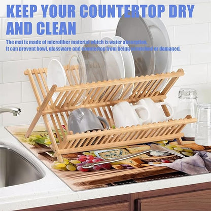 Vintage Red Wine Grape Dish Drying Mat for Kitchen Counter Drying Pad Absorbent Reversible Dish Drainer Rack Mats Draining Pad 18"x24"Inch - Image 5