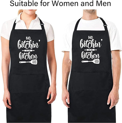 Xornis 100% Cotton Funny Apron with 2 Pockets for Men Women BBQ Grilling Adjustable Bib Black Aprons Gifts Cooking Kitchen