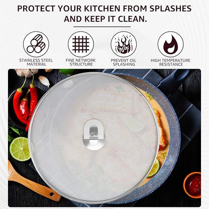 3 Pcs Splatter Guard Stainless Steel Frying Pan Splatter Screen Splash Proof Oil Splatter Cover with Foldable Handle Mesh Oil Proofing Lids for Kitchen Cooking (9.8 inch, 11.4 inch, 13 inch) - Image 3