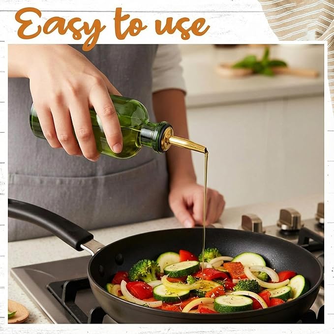 3 Pack Olive Oil Dispenser 7oz, Olive Green Glass Bottle with Metal Spout and Lid, Vinegar Cruet Kitchen Small Oil for Cooking, Salad, Baking (Elegant) - Image 6