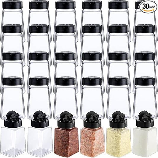 Mimorou 30 Pack Plastic Spice Jars with Shaker Lids Clear Seasoning Containers Spice Bottles for Kitchen Storing Spice Herbs Seasoning Powders(Cuboid,9.3 oz) by Mimorou