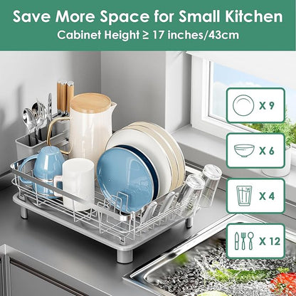 MOUKABAL Dish Drying Rack, Dish Rack, Stainless Steel Dish Racks for Kitchen Counter, Dish Drainer with Removable Utensil Holder, Drainboard (Grey,Stainless Steel,13''W x 17''L) - Image 4