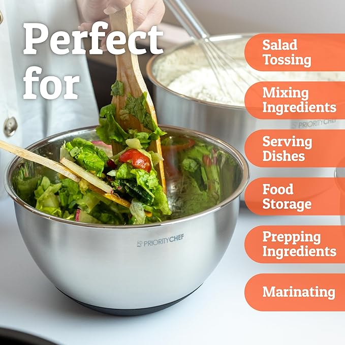 Priority Chef Premium Mixing Bowls With Lids Set, Airtight Lids, Thicker Stainless Steel, Non-Slip Base, 5 Nesting Steel Bowls for Kitchen, Large Prep Metal Bowl Set 1.5/2/3/4/5 Qt, Black - Image 7