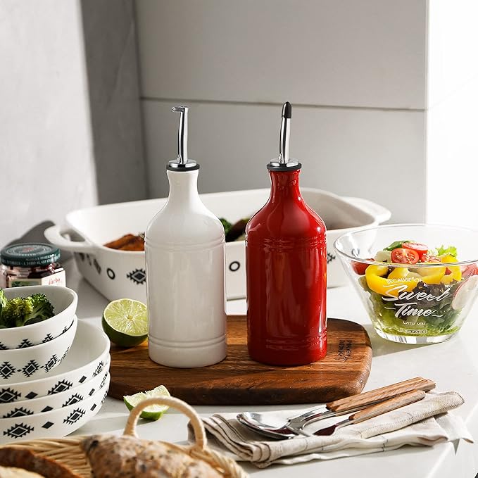 Sweejar Ceramic Olive Oil Dispenser Bottle, Opaque Oil Cruet Protects to Reduce Oxidation, Suitable for Storage Vinegar, Coffee Syrups & Other Liquids, Pack of 1, 15.5 Fl Oz(Red) - Image 5