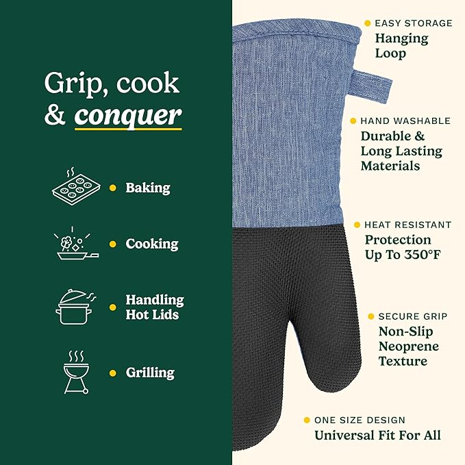 Cuisinart Kitchen Oven Mitts – Heat-Resistant Kitchen Mitts for Oven with Non-Slip Neoprene Palm, Long Cuff, and Cotton Filling – Durable Oven Gloves for Cooking, Baking, & Grilling (Chambray) - Image 5