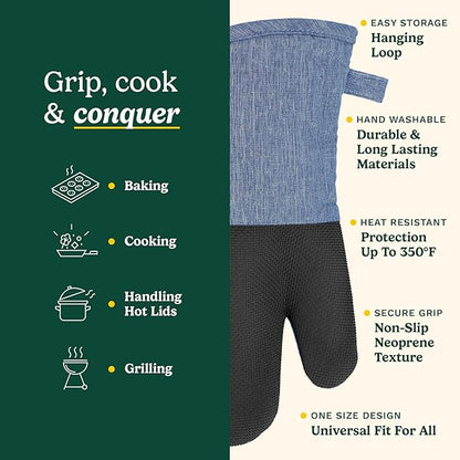 Cuisinart Kitchen Oven Mitts – Heat-Resistant Kitchen Mitts for Oven with Non-Slip Neoprene Palm, Long Cuff, and Cotton Filling – Durable Oven Gloves for Cooking, Baking, & Grilling (Chambray) - Image 5