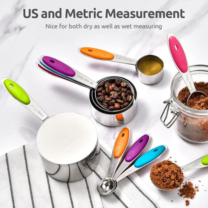 Measuring Cups : U-Taste 18/8 Stainless Steel Measuring Cups and Spoons Set of 10 Piece, Upgraded Thickness Handle (Multicolors) - Image 8