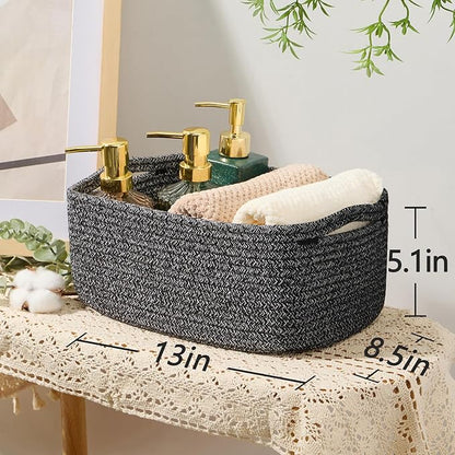 MiniArk Small Storage Baskets for Organizing | Closet Organizer Bins | Shelf Toy Basket | Woven Rope Baskets | Cube Decorative Box | Shallow Basket | 13x8.5x5.1” | 4 Packs Dark Gray