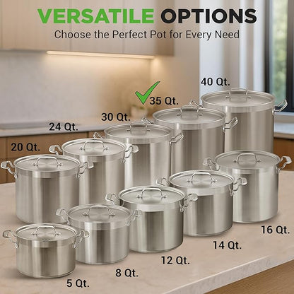 Nutrichef Stainless Steel Cookware Stockpot, 35 Quart Heavy Duty Induction Soup Pot With Stainless Steel Lid And Strong Riveted Handles, Even Heat Distribution, Compatible With Most Cooktops - Image 3