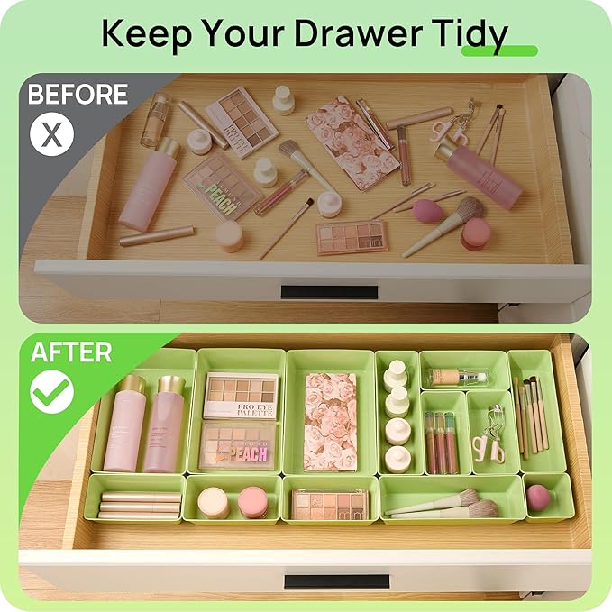 Vtopmart 25 PCS Plastic Drawer Organizers Set, 4-Size Versatile Bathroom and Vanity Drawer Organizer Trays, Storage Bins for Makeup, Bedroom, Kitchen Gadgets Utensils and Office - Image 3