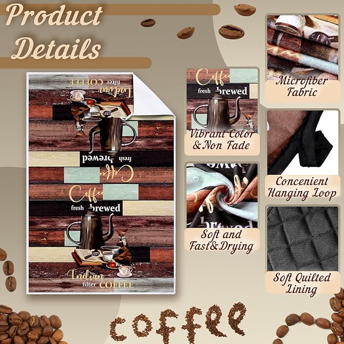 Jingmore 6 Pcs Kitchen Decor Set Accessorie Farmhouse Kitchen Towels Pot Holders Oven Mitts Set 2 Dish Towels 2 Pot Holders 2 Cooking Mittens Oven Glove for Cooking(Dark Brown,Coffee) - Image 6